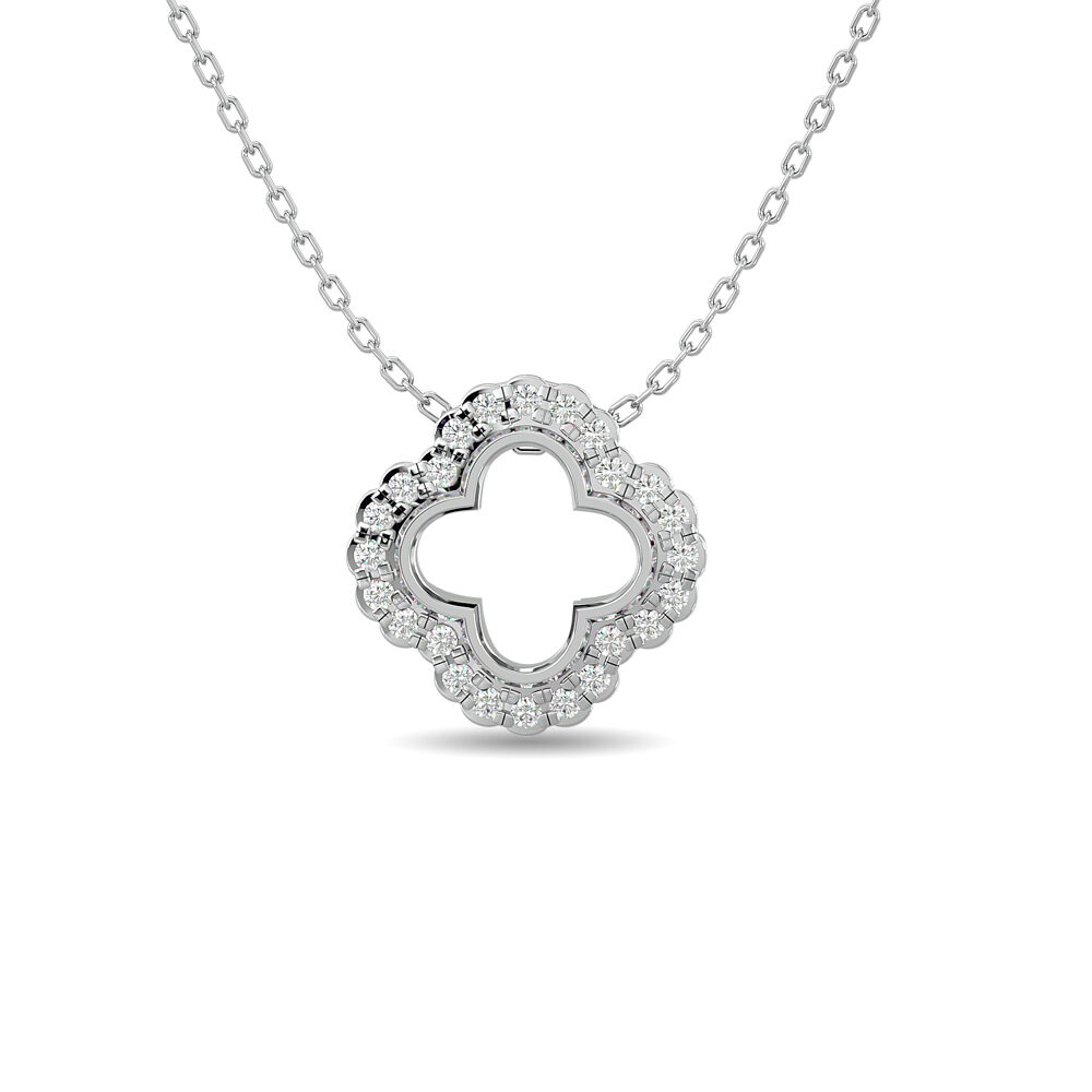Colgante de trébol con diamantes de 1/10 ct en oro blanco de 10 quilates
