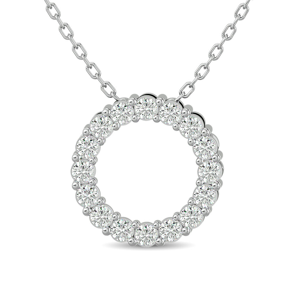 Colgante de círculo abierto con diamante de 1/4 ct en total, talla redonda, en oro blanco de 10 quilates.