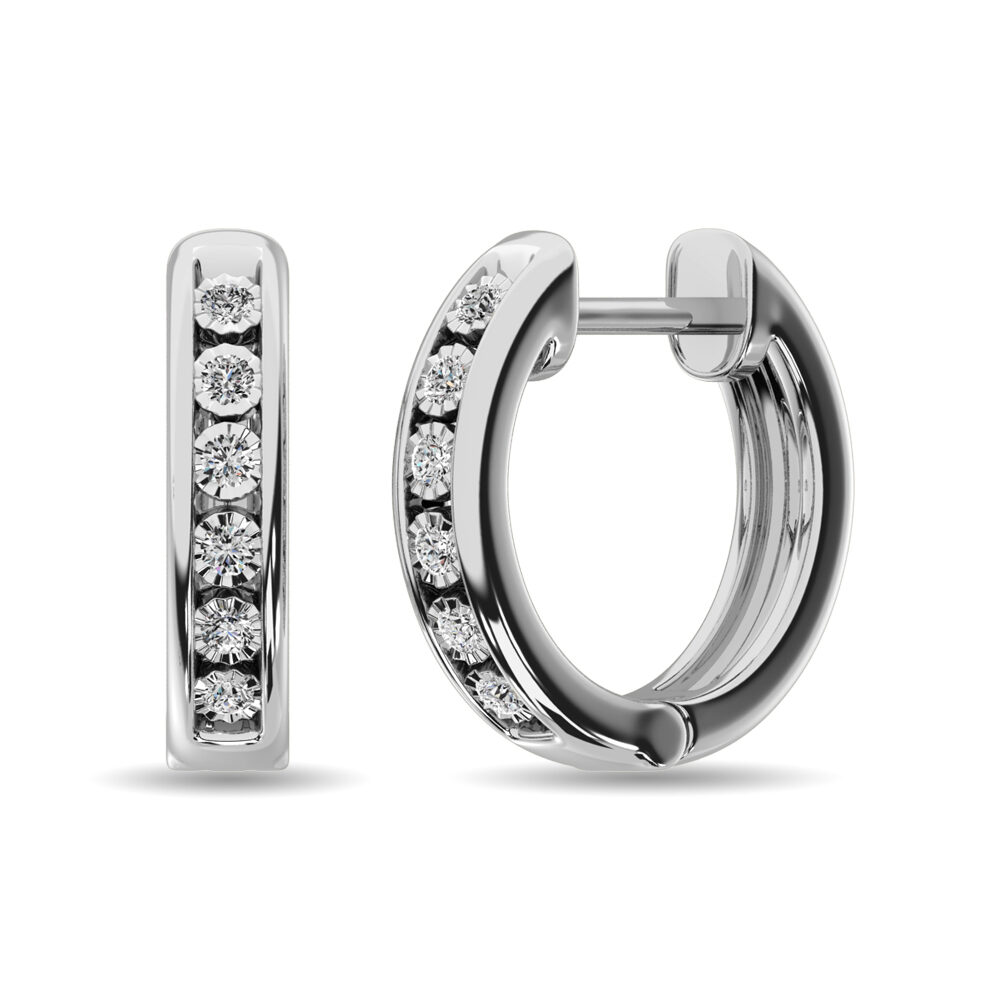 Pendientes de aro con diamantes de 1/50 ct en plata de ley.