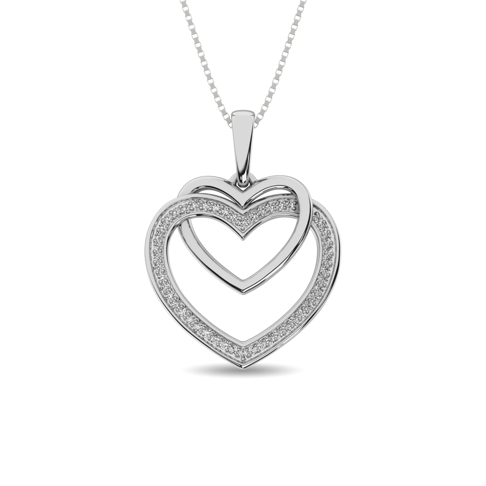 Colgante de corazón doble con diamantes de 1/10 ct en plata de ley.