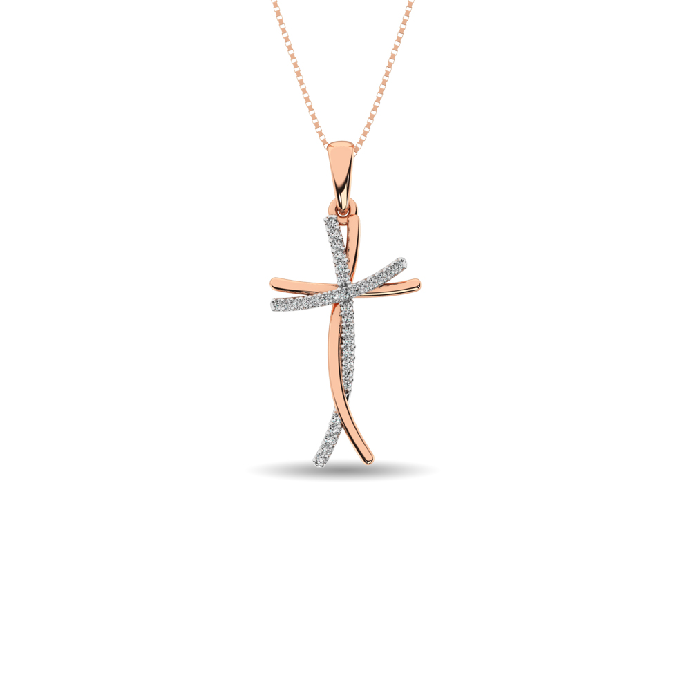Colgante de cruz con diamantes de 1/10 ct en oro rosa de 10 quilates.