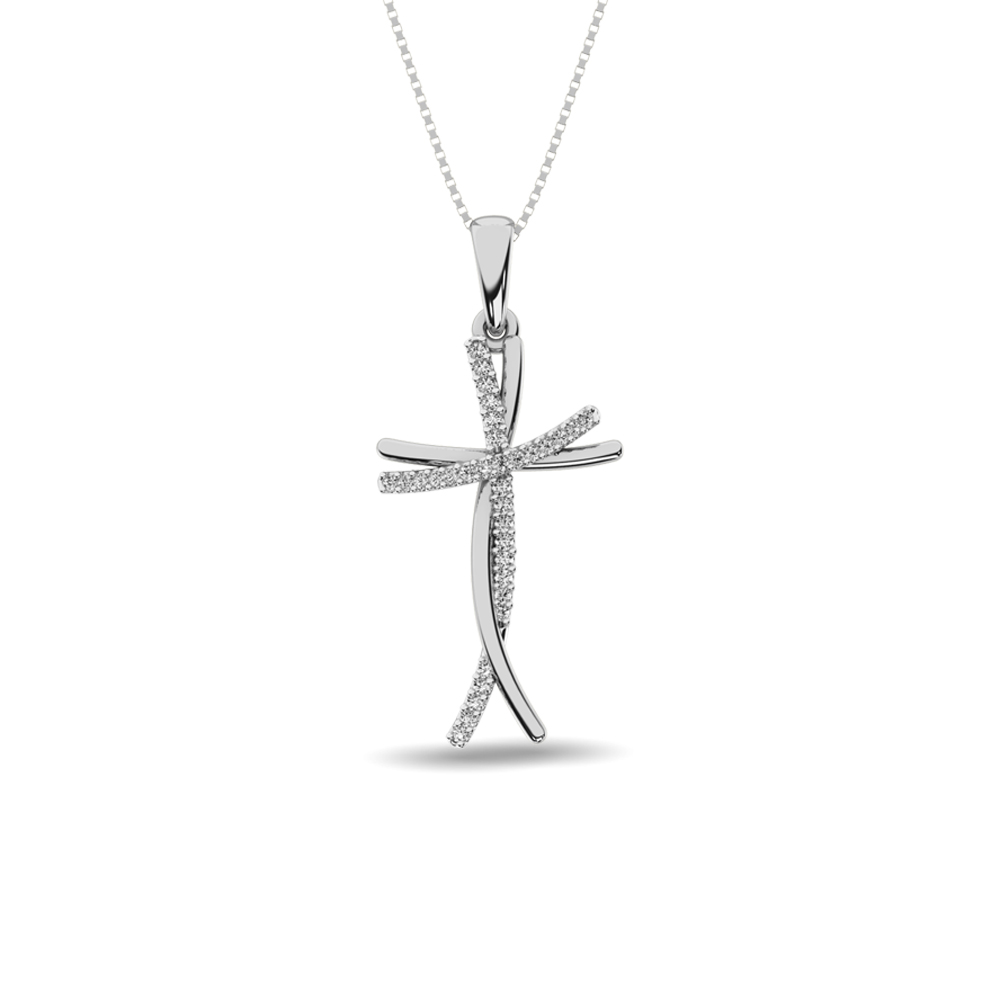 Colgante de cruz con diamantes de 1/10 ct en oro blanco de 10 quilates.