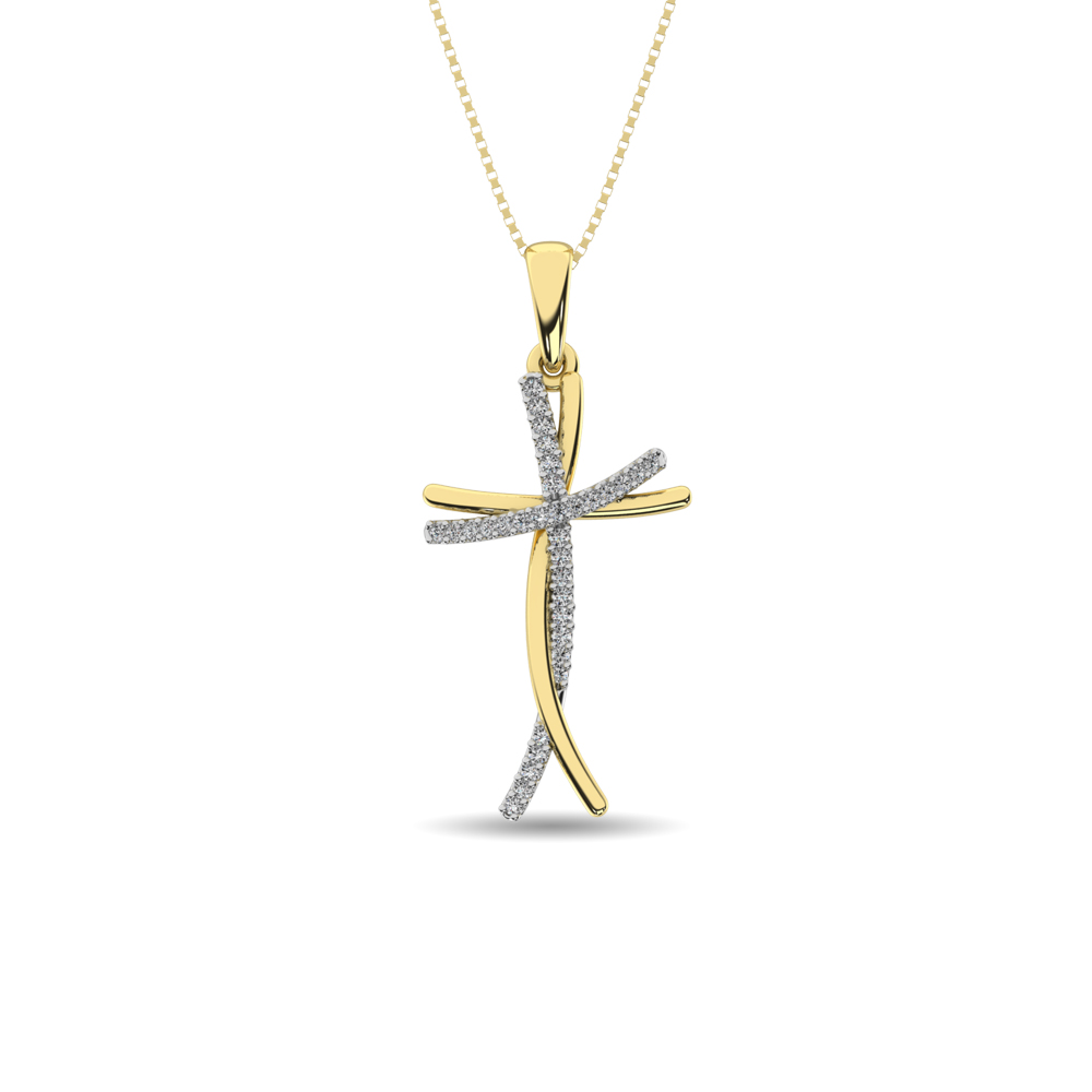 Colgante de cruz con diamantes de 1/10 ct en oro amarillo de 10 quilates.