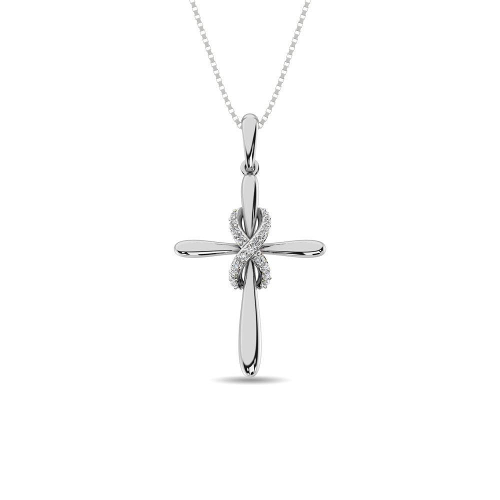 Colgante de cruz con diamantes de 0,20 ct en plata de ley de 10 quilates