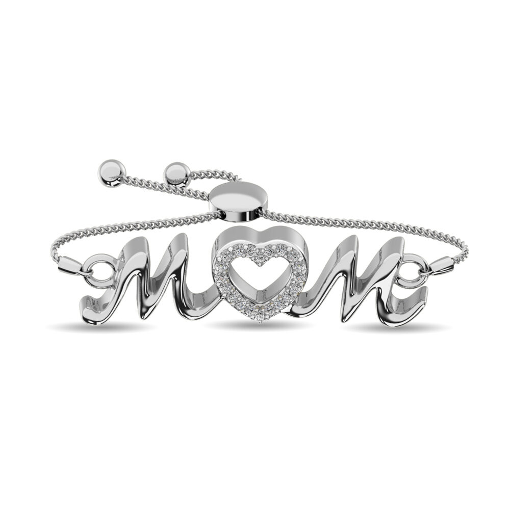Pulsera para mamá con diamantes de 1/10 ct en plata de ley.