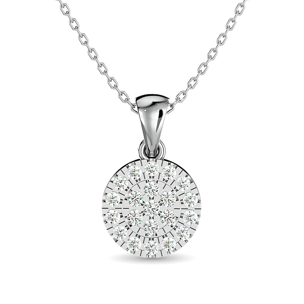 Colgante redondo con forma de diamante de 1/5 ct en oro blanco de 10 quilates.