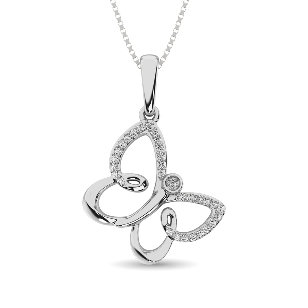 Colgante de mariposa con diamantes de 1/50 ct engastados en plata de ley.