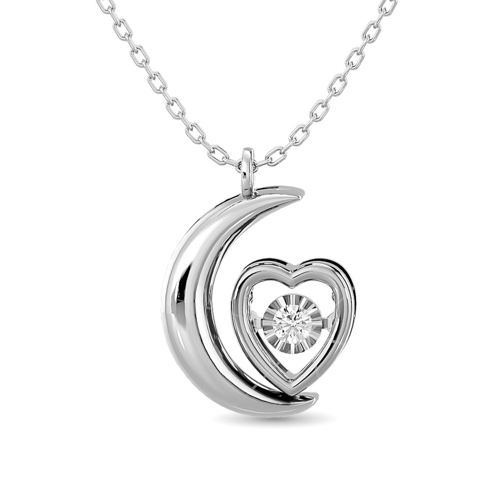 Colgante de luna y corazón con diamantes brillantes de 1/20 ct en plata de ley.