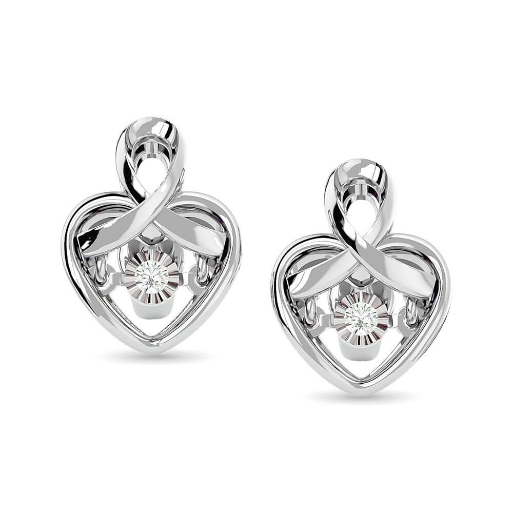 Pendientes de corazón con diamantes de 1/20 ct en plata de ley.