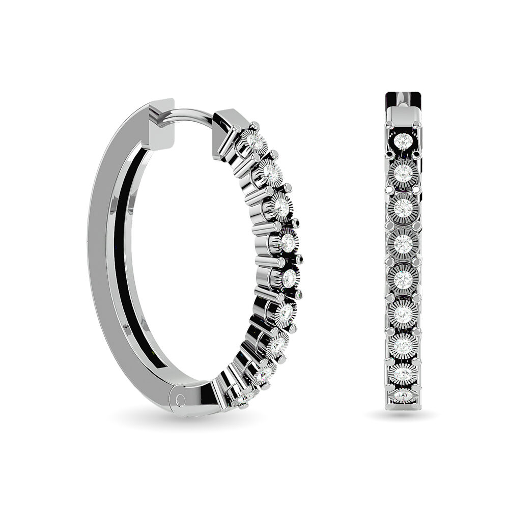 Pendientes de aro con diamantes de 1/8 ct en plata de ley.