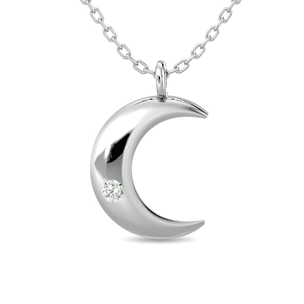 Colgante de luna con diamantes de 1/20 ct engastados en plata de ley.