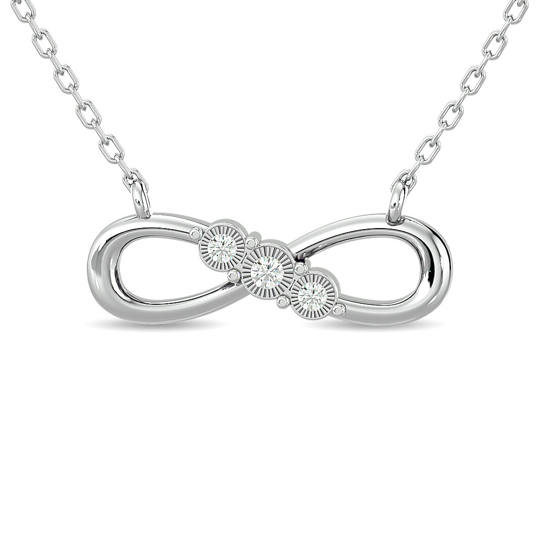 Colgante Infinity de diamantes de 1/20 ct en plata de ley (infinito vertical con tres diamantes)