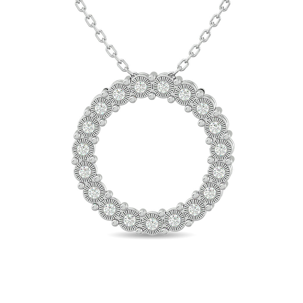 Colgante circular de moda con diamantes de 1/6 ct en plata de ley.