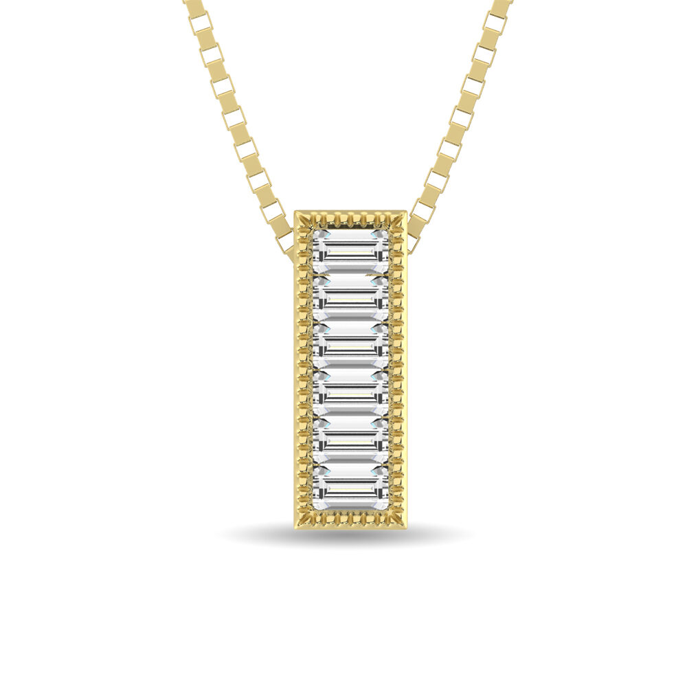 Colgante de moda con diamantes talla baguette de 1/20 ct en oro amarillo de 10 quilates.