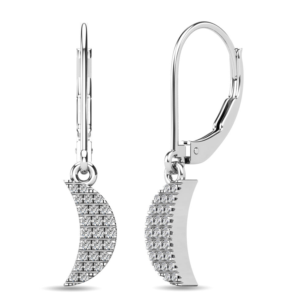 Pendientes colgantes de luna con diamantes de 1/10 ct en oro blanco de 10 quilates