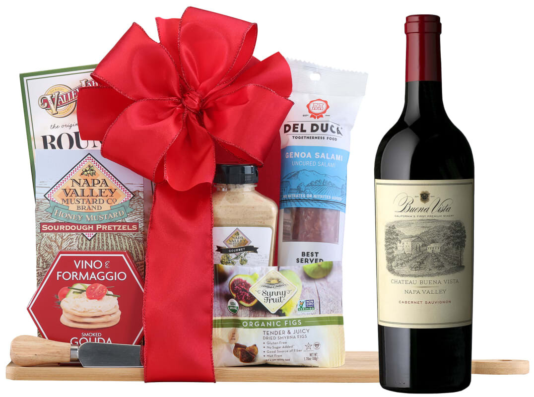 Cesta de regalo para fiestas con Cabernet Sauvignon de Buena Vista Napa Valley