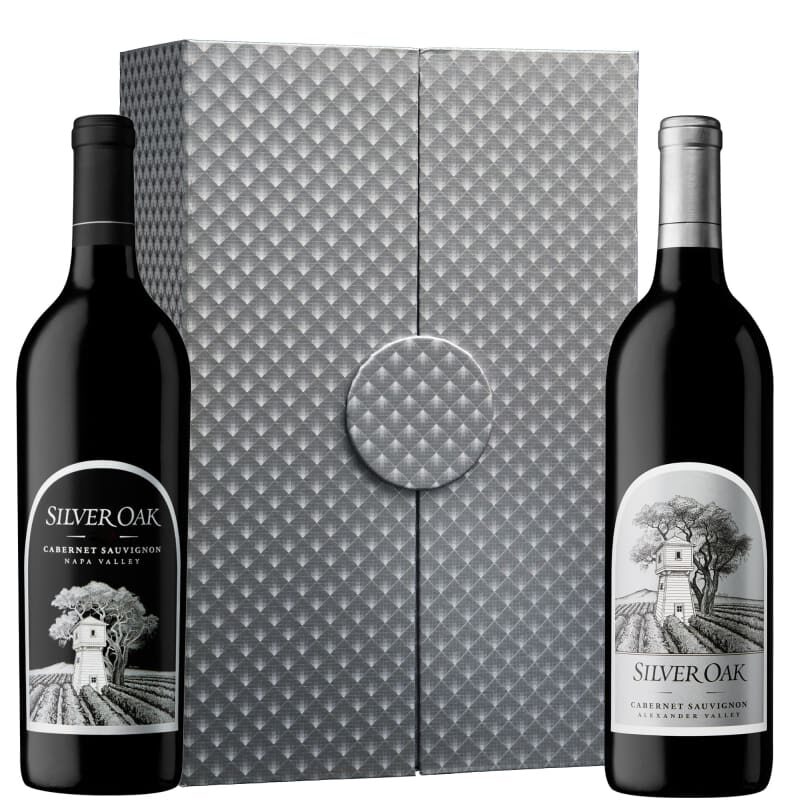Cabernet Sauvignon Silver Oak Alexander Valley y Cabernet Sauvignon Napa Valley con caja de regalo plateada