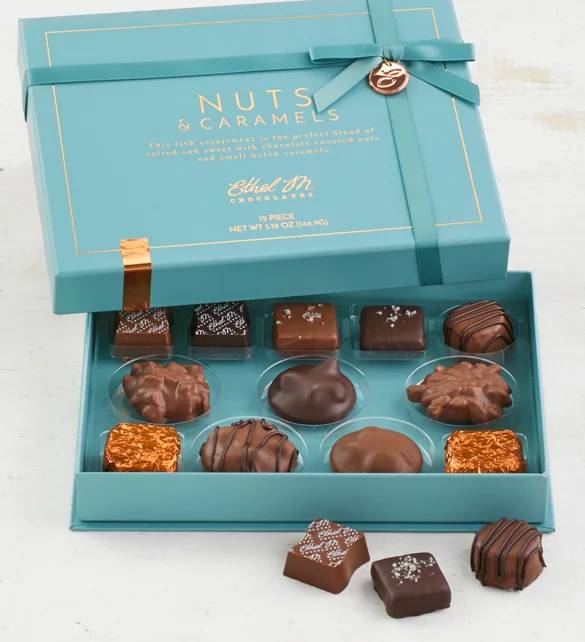 Chocolates Ethel M con frutos secos y caramelos, 12 unidades