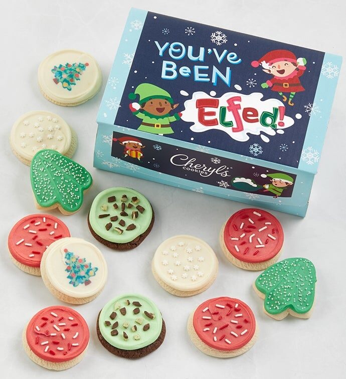 Caja de regalo de galletas de azúcar glaseadas con crema de mantequilla "You've Been Elfed"
