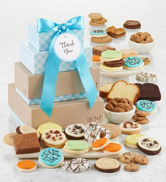 Torre de regalo clásica de panadería con etiqueta para mensaje - Gracias