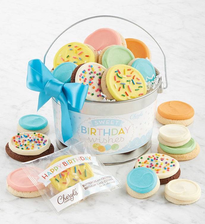 Cubo de galletas con dulces deseos de cumpleaños