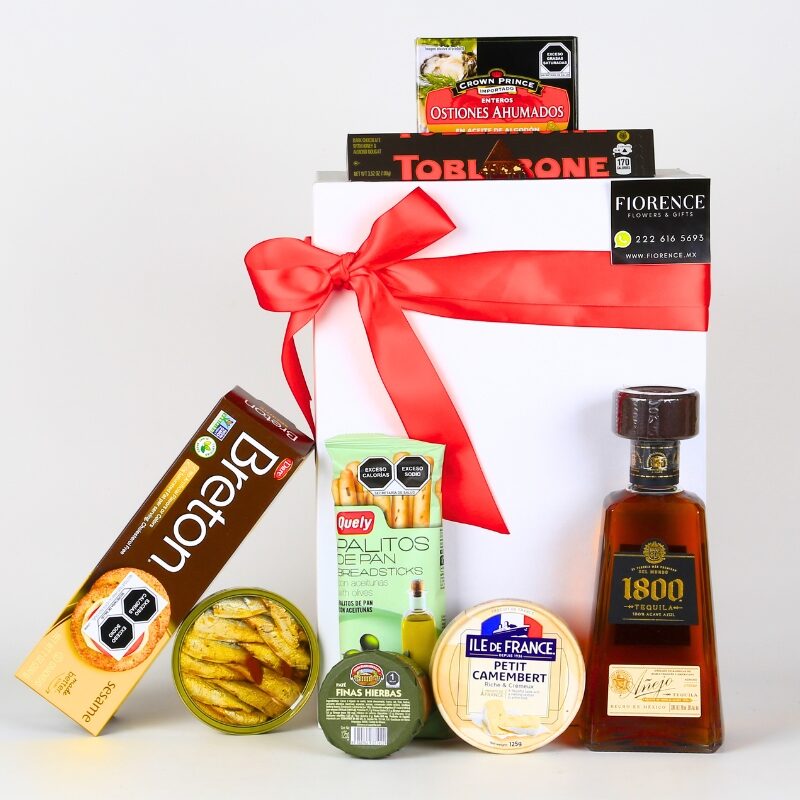 Espectacular regalo con Tequila 1800 Añejo y productos gourmet.
