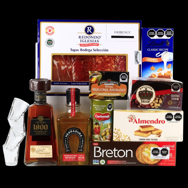 Tequila Duo 1800 y Herradura Reposado con Productos Gourmet