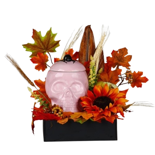 Adorno de tarro de caramelos de cerámica con forma de calavera de Halloween para Halloween