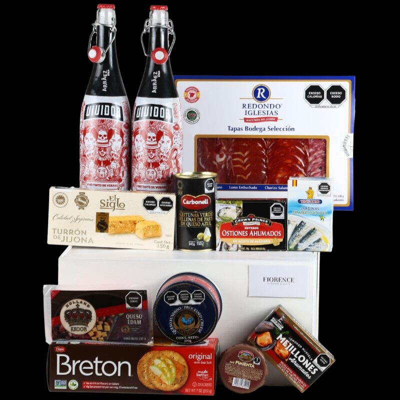 Espectacular Regalo Gourmet con Tinto de Verano Español, Charcutería y Quesos de Importación