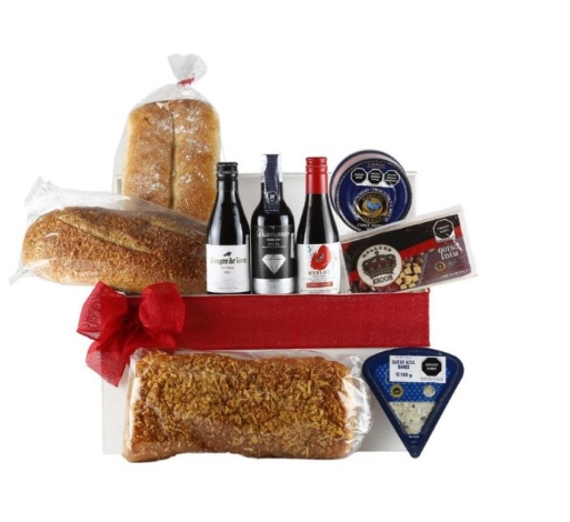 Regalo Gourmet Deluxe con Queso, Pan Artesanal y Vino