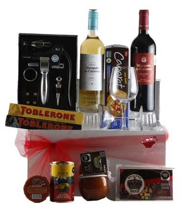 Dúo de Vino Blanco y Tinto Marqués de Cáceres con Complementos, Queso, Galletas y Más
