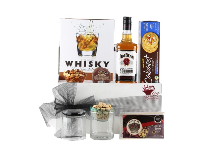 Whisky Jim Beam Especial con Estuche de Accesorios, Quesos y Snacks Gourmet