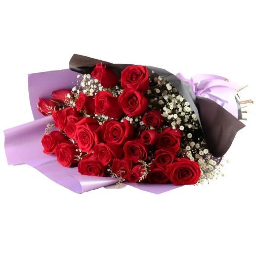 Dos docenas de rosas rojas con gypsophila