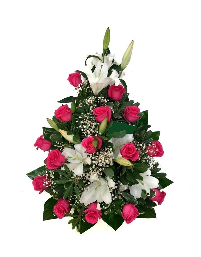 Arreglo Floral con Rosas Rojas o Rosadas y Lilium Blanco