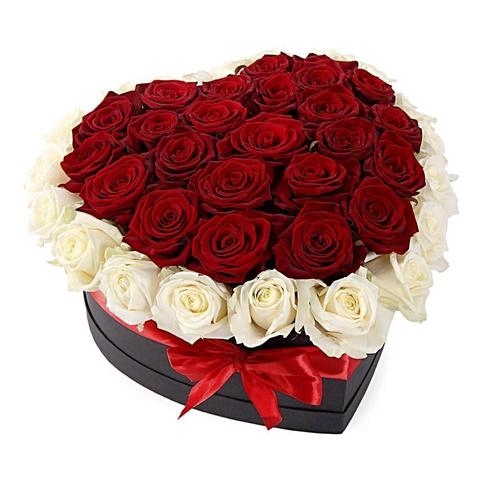 CAJA CORAZON DE ROSAS ROJAS Y BLANCAS