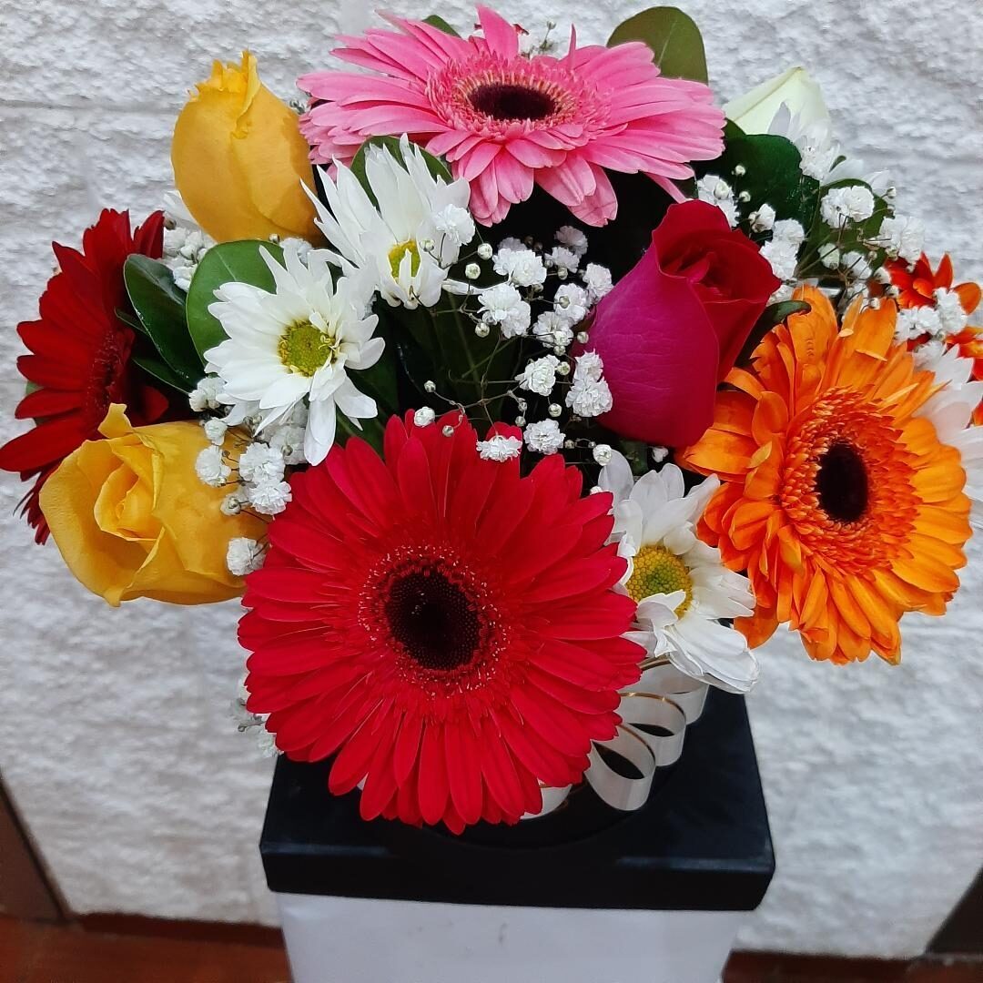 Caja con gerberas y rosas
