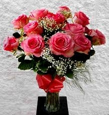 Florero 12 Rosas Rosadas