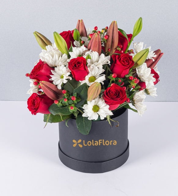 Caja de Rosas y Margaritas Rosadas Lily
