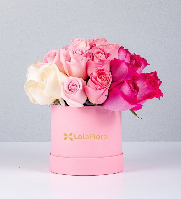 Caja Rosa Con Rosas Degradadas