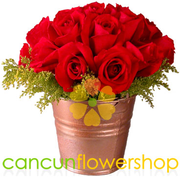 24 rosas rojas en cubo