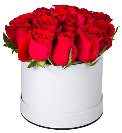 Rosas en caja redonda pequeña.