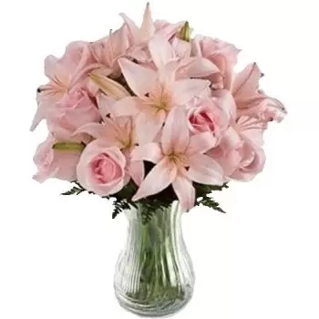 3 lirios rosas suaves, 10 rosas (estándar)