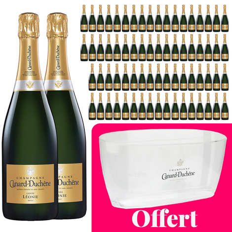 72 botellas de champán Cuve Lonie brut y 1 cubo de hielo grande gratis