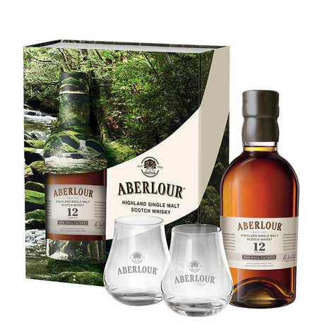 Whisky Aberlour 12 años Sin enfriar caja regalo 2 vasos 48%
