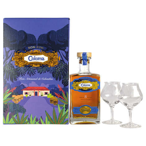 Caja regalo ron Coloma 8 años 40% y 2 copas
