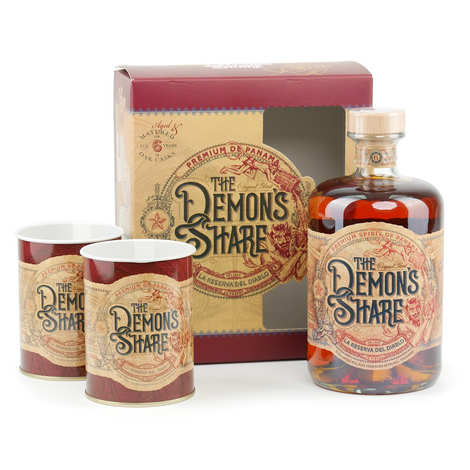 Caja de regalo de ron The Demon's share 6 años con 2 vasos