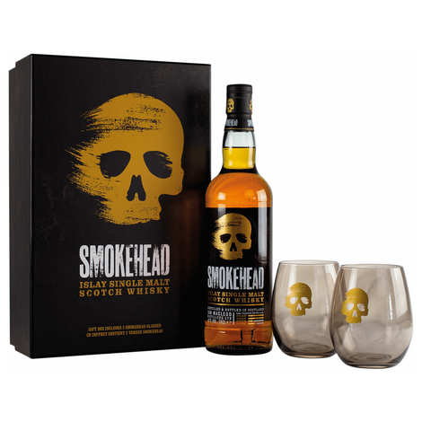 Caja de regalo de whisky Smokehead con 2 vasos