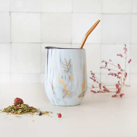 Calabaza y bombilla para mate - Acero inoxidable e isotérmico - Mármol y oro