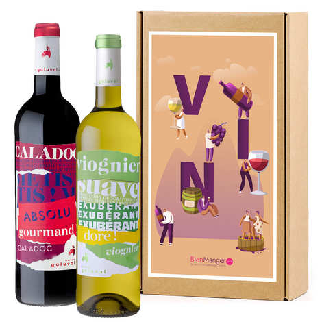 Caja de regalo de vino Galuval con 2 botellas (tinto y blanco)