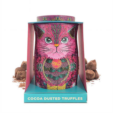 Estuche rosa con forma de gato de Monty Bojangles lleno de trufas de chocolate